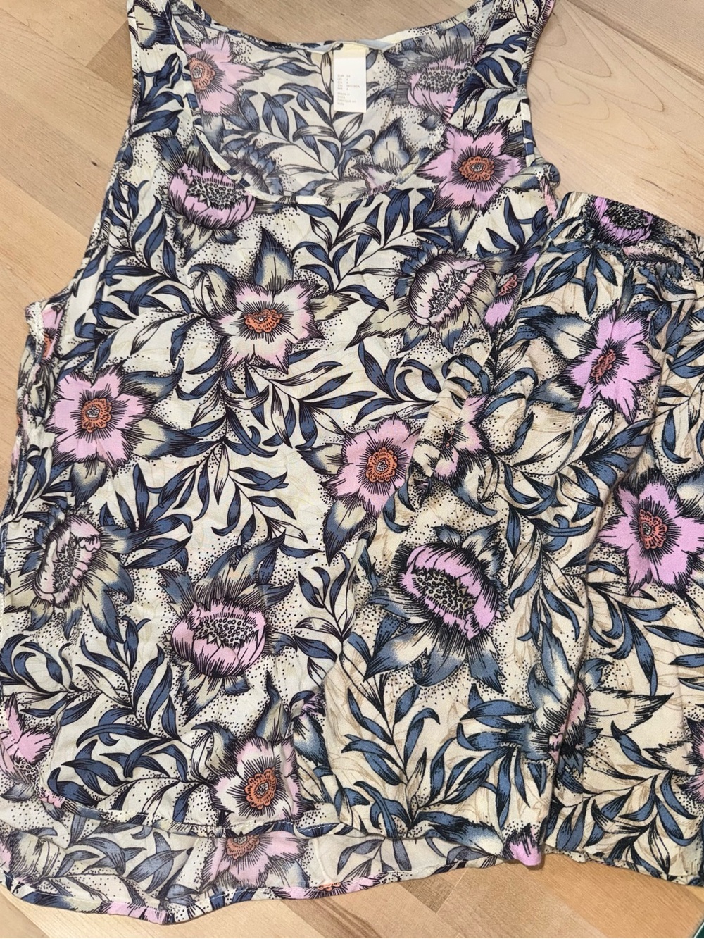 H&M Floral Sleeveless Pajama Top in Cream, Pink and Blue